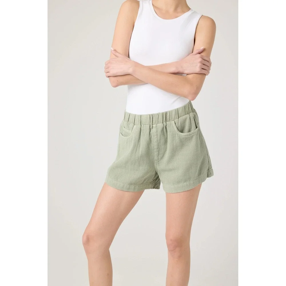 Blank NYC Sage Green Linen Blend Elastic Waist Shorts XS boho summer‎ breathable